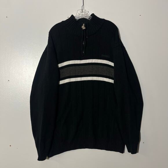 Vintage Y2K Southpole Quarter Zip Black Gray Stripes Pullover Sweater Men’s XXL - Picture 1 of 6